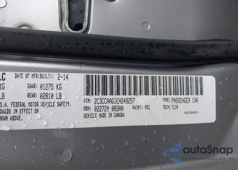 2014 Chrysler 300 from USA, damaged, VIN 2C3CCAAG1EH249257